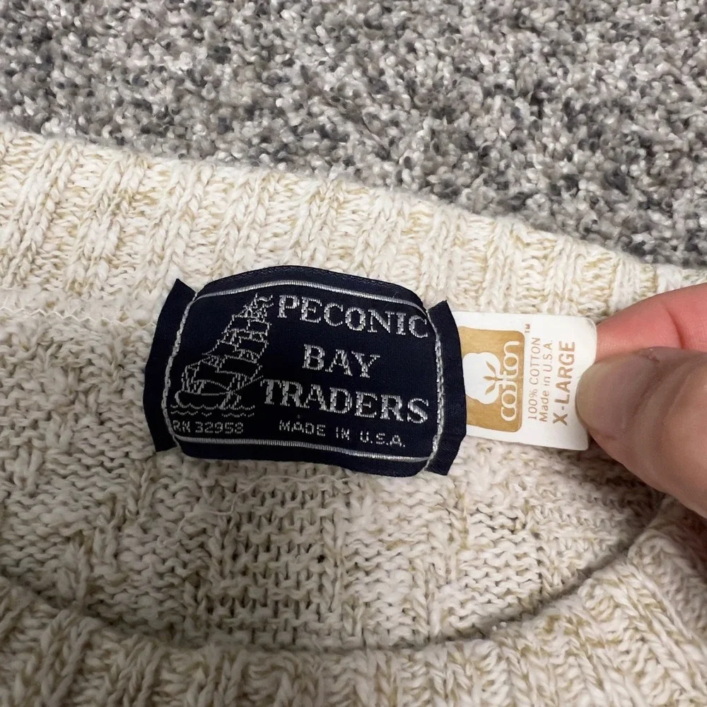 Vintage Peconic Bay Traders Sweater XL Cream Beige Knit Crewneck Grandpa Core